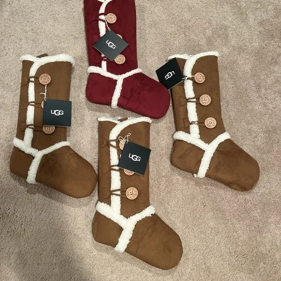 UGG Brown and Burgundy Christmas Stockings - Picture 1 of 5